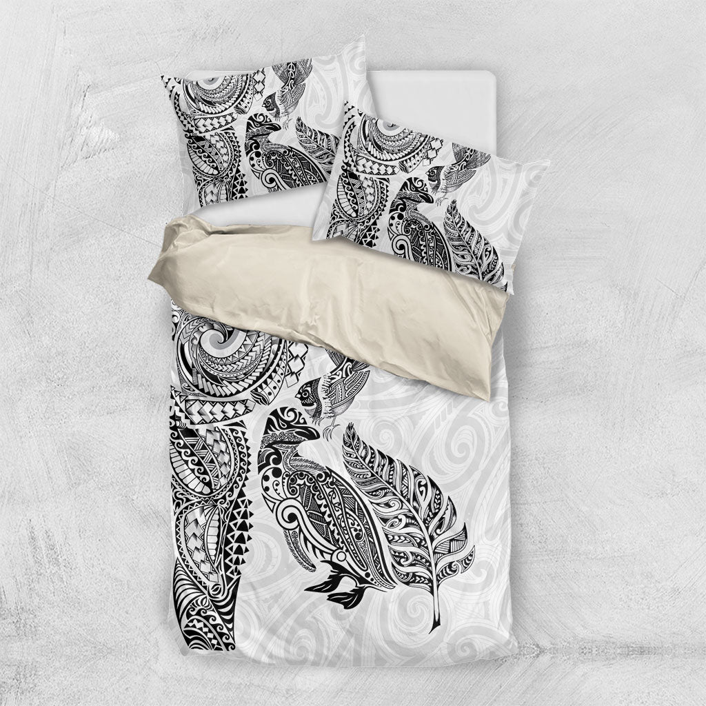Aotearoa Moko Tribal Tattoo Bedding Set New Zealand Maori Penguin and Fantail White Color LT03 US Twin 172cm x 218cm White - Polynesian Pride