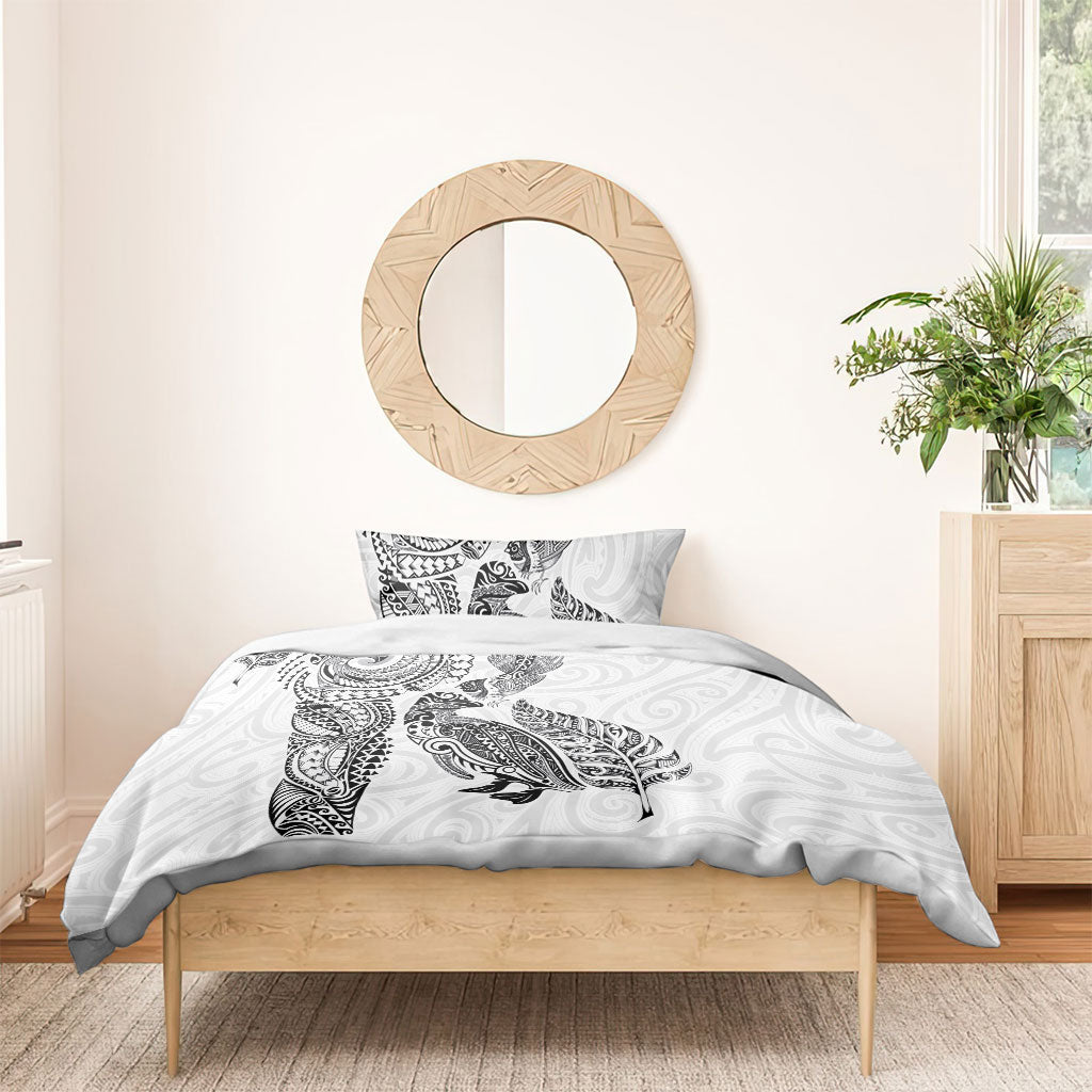 Aotearoa Moko Tribal Tattoo Bedding Set New Zealand Maori Penguin and Fantail White Color LT03 - Polynesian Pride