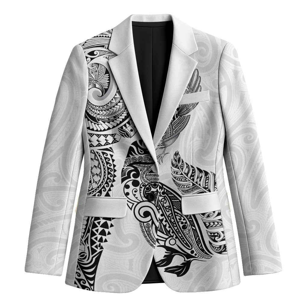 Aotearoa Moko Tribal Tattoo Blazer New Zealand Maori Penguin and Fantail White Color