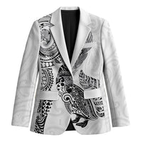 Aotearoa Moko Tribal Tattoo Blazer New Zealand Maori Penguin and Fantail White Color LT03 Unisex White - Polynesian Pride
