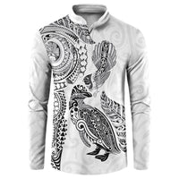 Aotearoa Moko Tribal Tattoo Button Sweatshirt New Zealand Maori Penguin and Fantail White Color LT03 White - Polynesian Pride