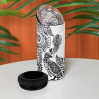 Aotearoa Moko Tribal Tattoo 4 in 1 Can Cooler Tumbler New Zealand Maori Penguin and Fantail White Color LT03 - Polynesian Pride