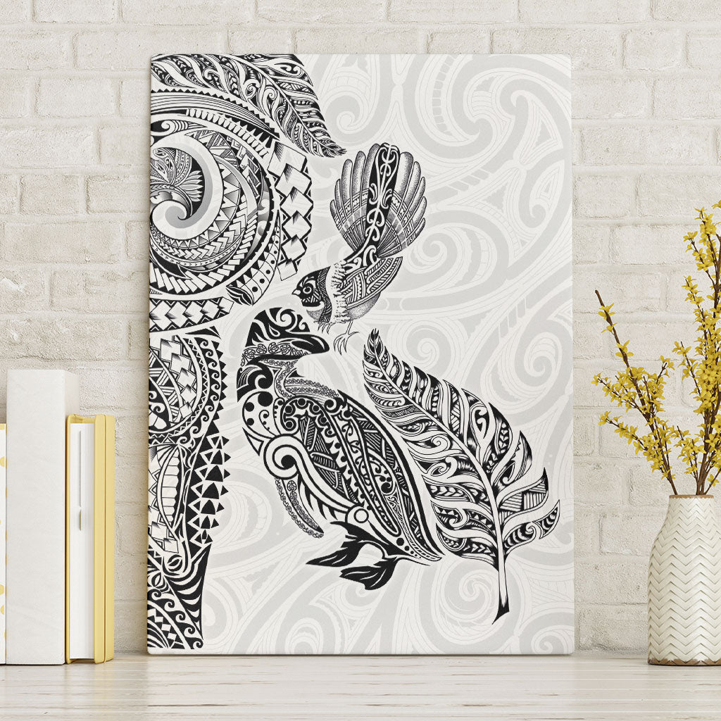 Aotearoa Moko Tribal Tattoo Canvas Wall Art New Zealand Maori Penguin and Fantail White Color LT03 Without Frame White - Polynesian Pride