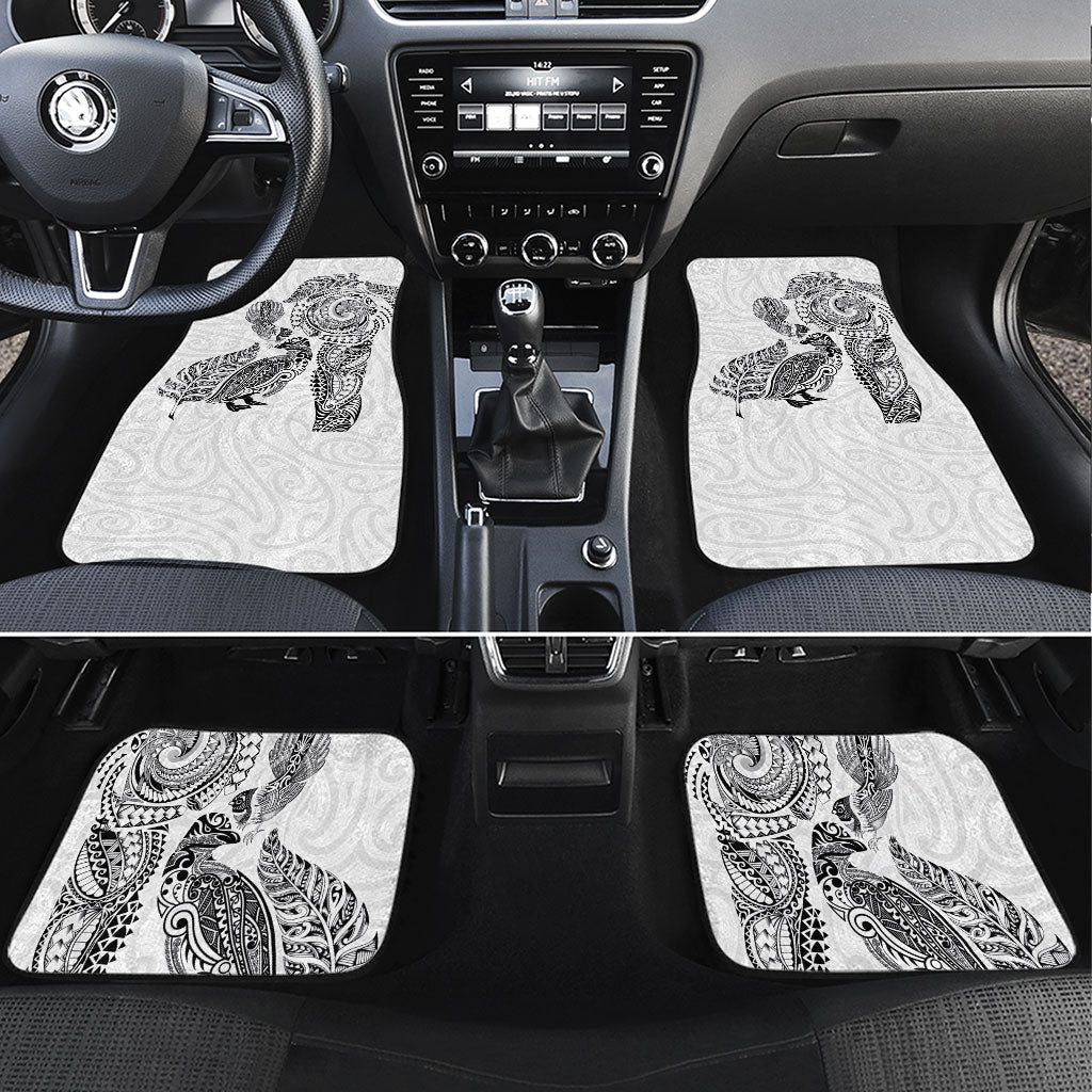 Aotearoa Moko Tribal Tattoo Car Mats New Zealand Maori Penguin and Fantail White Color LT03 Set 4pcs White - Polynesian Pride