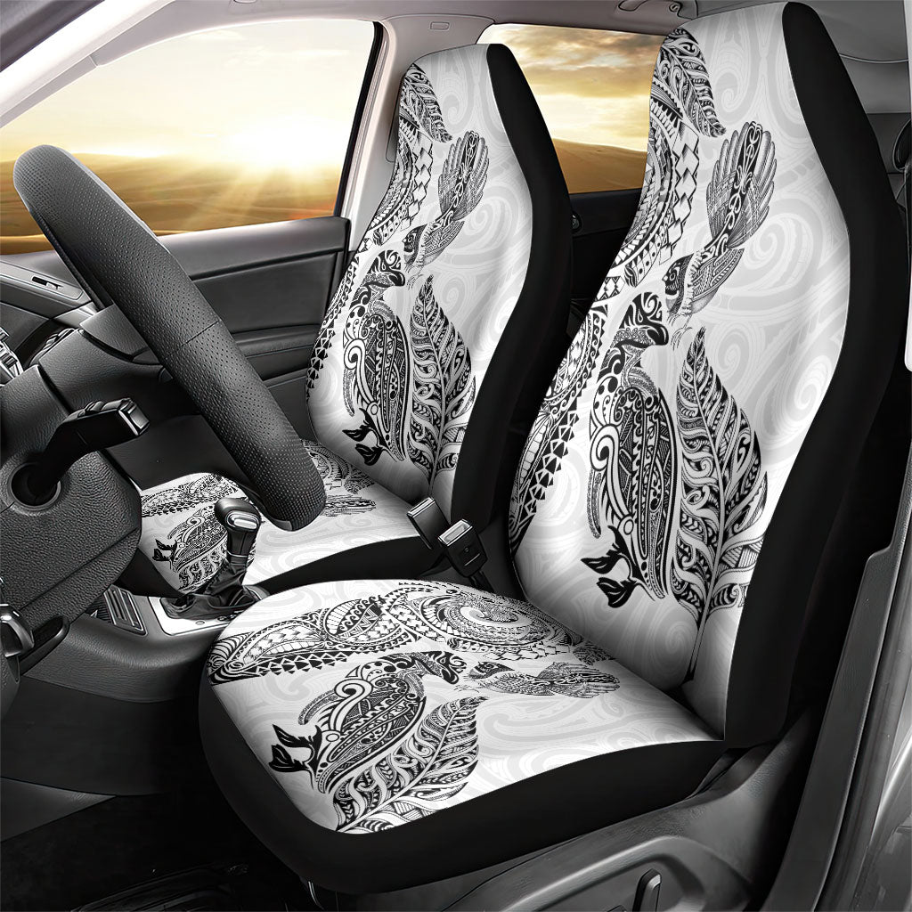 Aotearoa Moko Tribal Tattoo Car Seat Cover New Zealand Maori Penguin and Fantail White Color LT03 - Polynesian Pride
