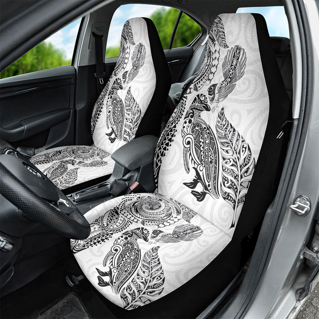 Aotearoa Moko Tribal Tattoo Car Seat Cover New Zealand Maori Penguin and Fantail White Color LT03 - Polynesian Pride