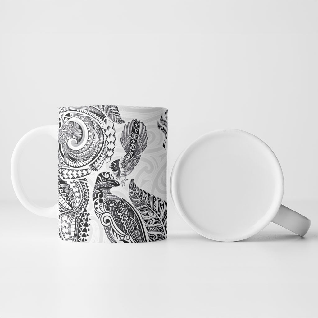 Aotearoa Moko Tribal Tattoo Ceramic Mug New Zealand Maori Penguin and Fantail White Color LT03 - Polynesian Pride