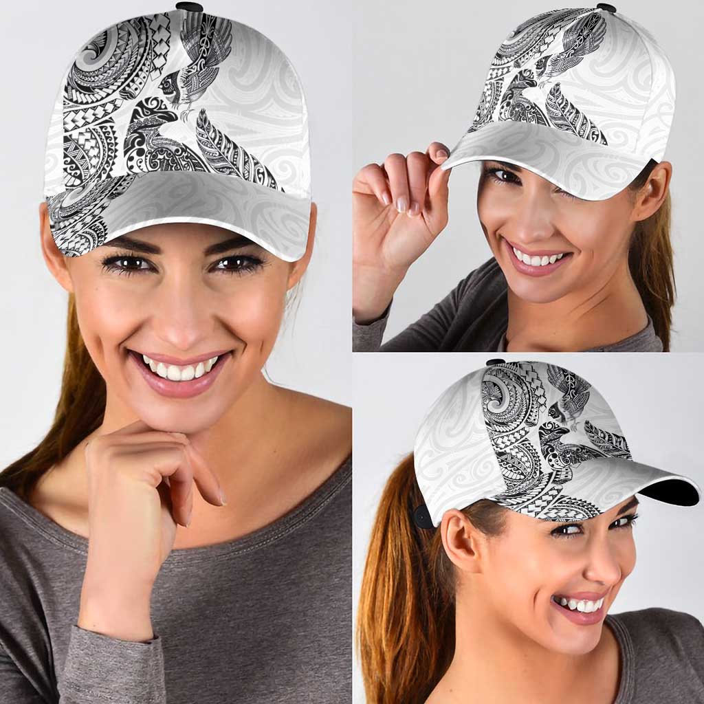 Aotearoa Moko Tribal Tattoo Classic Cap New Zealand Maori Penguin and Fantail White Color