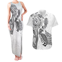Aotearoa Moko Tribal Tattoo Couples Matching Tank Maxi Dress and Hawaiian Shirt New Zealand Maori Penguin and Fantail White Color LT03 White - Polynesian Pride