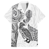 Aotearoa Moko Tribal Tattoo Family Matching Long Sleeve Bodycon Dress and Hawaiian Shirt New Zealand Maori Penguin and Fantail White Color LT03 Dad's Shirt - Short Sleeve White - Polynesian Pride