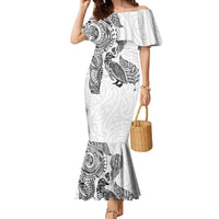 Aotearoa Moko Tribal Tattoo Family Matching Mermaid Dress and Hawaiian Shirt New Zealand Maori Penguin and Fantail White Color LT03 Mom's Dress White - Polynesian Pride