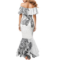 Aotearoa Moko Tribal Tattoo Family Matching Mermaid Dress and Hawaiian Shirt New Zealand Maori Penguin and Fantail White Color LT03 - Polynesian Pride