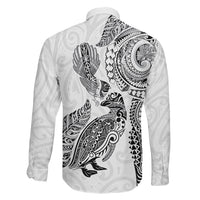 Aotearoa Moko Tribal Tattoo Family Matching Off The Shoulder Long Sleeve Dress and Hawaiian Shirt New Zealand Maori Penguin and Fantail White Color LT03 - Polynesian Pride