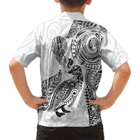 Aotearoa Moko Tribal Tattoo Family Matching Off Shoulder Maxi Dress and Hawaiian Shirt New Zealand Maori Penguin and Fantail White Color LT03 - Polynesian Pride