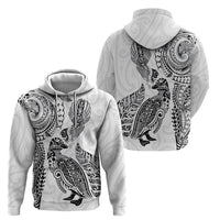 Aotearoa Moko Tribal Tattoo Hoodie New Zealand Maori Penguin and Fantail White Color