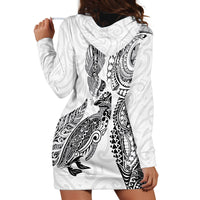 Aotearoa Moko Tribal Tattoo Hoodie Dress New Zealand Maori Penguin and Fantail White Color