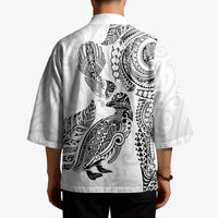 Aotearoa Moko Tribal Tattoo Kimono New Zealand Maori Penguin and Fantail White Color LT03 - Polynesian Pride