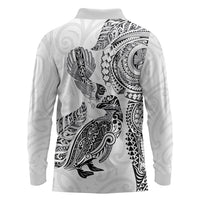Aotearoa Moko Tribal Tattoo Long Sleeve Polo Shirt New Zealand Maori Penguin and Fantail White Color