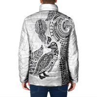 Aotearoa Moko Tribal Tattoo Padded Jacket New Zealand Maori Penguin and Fantail White Color