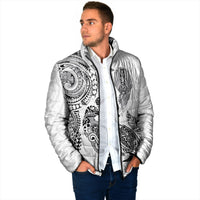 Aotearoa Moko Tribal Tattoo Padded Jacket New Zealand Maori Penguin and Fantail White Color