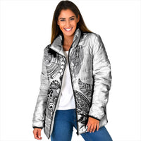 Aotearoa Moko Tribal Tattoo Padded Jacket New Zealand Maori Penguin and Fantail White Color