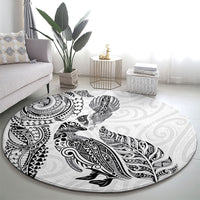 Aotearoa Moko Tribal Tattoo Round Carpet New Zealand Maori Penguin and Fantail White Color LT03 - Polynesian Pride