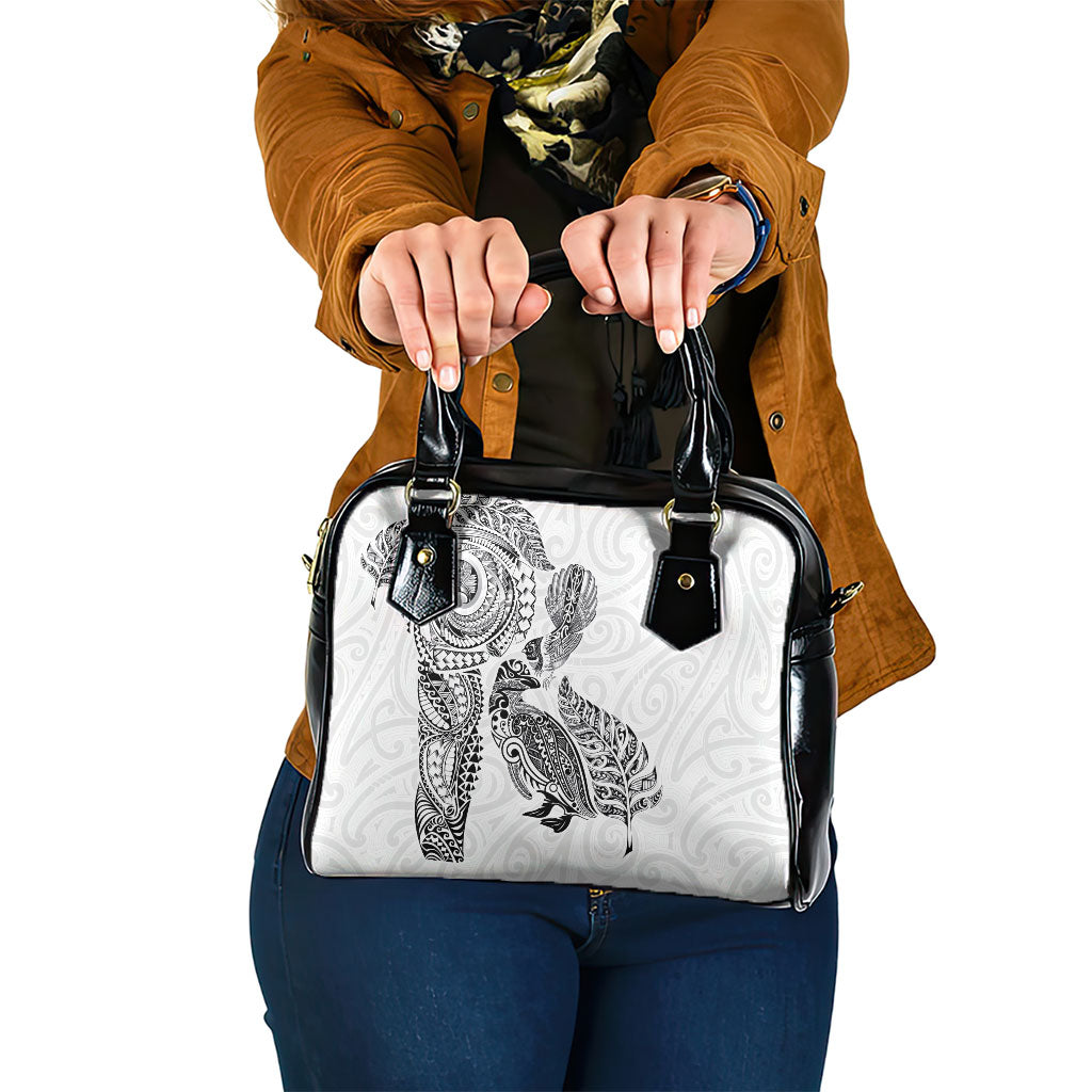 Aotearoa Moko Tribal Tattoo Shoulder Handbag New Zealand Maori Penguin and Fantail White Color