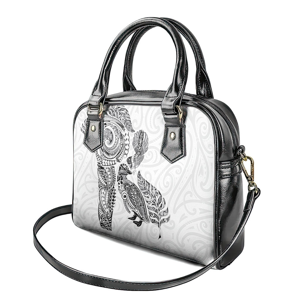 Aotearoa Moko Tribal Tattoo Shoulder Handbag New Zealand Maori Penguin and Fantail White Color LT03 - Polynesian Pride