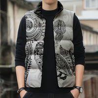 Aotearoa Moko Tribal Tattoo Sleeveless Puffer Jacket New Zealand Maori Penguin and Fantail White Color LT03 - Polynesian Pride