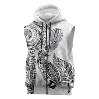 Aotearoa Moko Tribal Tattoo Sleeveless Zip Hoodie New Zealand Maori Penguin and Fantail White Color