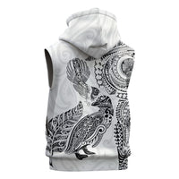 Aotearoa Moko Tribal Tattoo Sleeveless Zip Hoodie New Zealand Maori Penguin and Fantail White Color