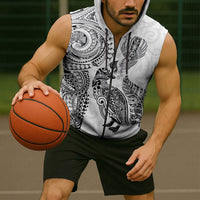 Aotearoa Moko Tribal Tattoo Sleeveless Zip Hoodie New Zealand Maori Penguin and Fantail White Color