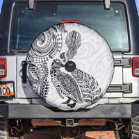 Aotearoa Moko Tribal Tattoo Spare Tire Cover New Zealand Maori Penguin and Fantail White Color LT03 White - Polynesian Pride