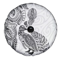 Aotearoa Moko Tribal Tattoo Spare Tire Cover New Zealand Maori Penguin and Fantail White Color LT03 - Polynesian Pride