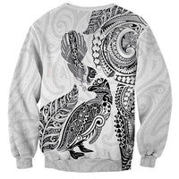 Aotearoa Moko Tribal Tattoo Sweatshirt New Zealand Maori Penguin and Fantail White Color LT03 - Polynesian Pride