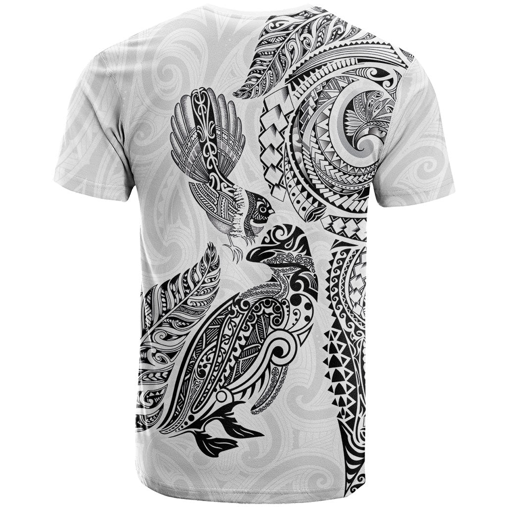 Aotearoa Moko Tribal Tattoo T Shirt New Zealand Maori Penguin and Fantail White Color LT03 - Polynesian Pride