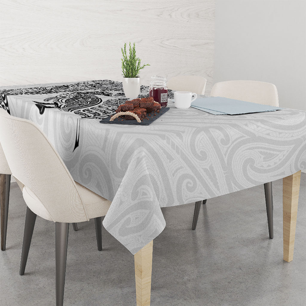 Aotearoa Moko Tribal Tattoo Tablecloth New Zealand Maori Penguin and Fantail White Color LT03 - Polynesian Pride
