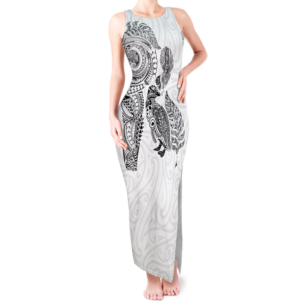 Aotearoa Moko Tribal Tattoo Tank Maxi Dress New Zealand Maori Penguin and Fantail White Color