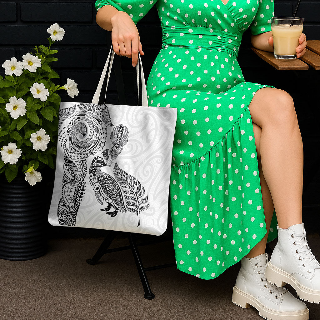 Aotearoa Moko Tribal Tattoo Tote Bag New Zealand Maori Penguin and Fantail White Color LT03 - Polynesian Pride