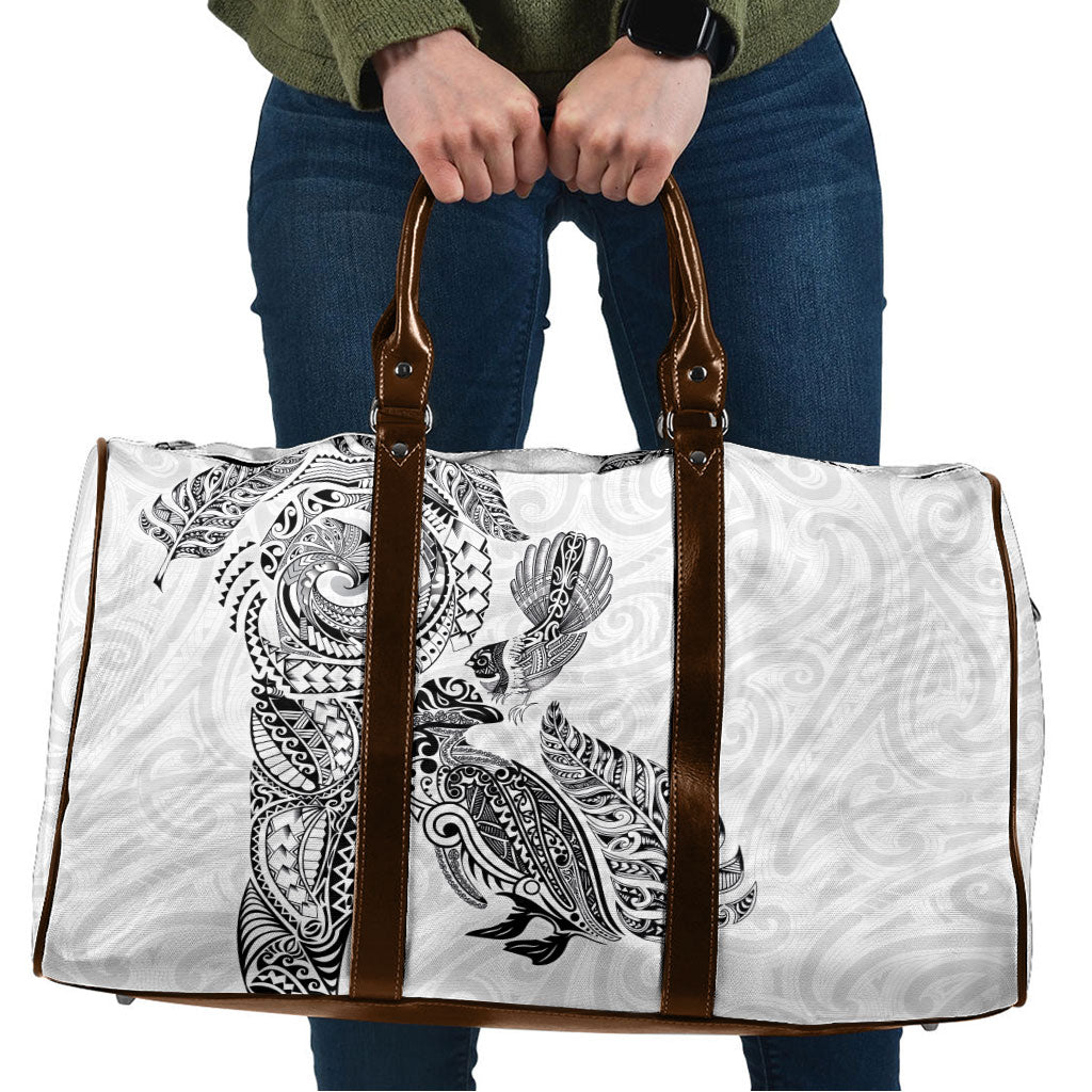 Aotearoa Moko Tribal Tattoo Travel Bag New Zealand Maori Penguin and Fantail White Color LT03 White - Polynesian Pride