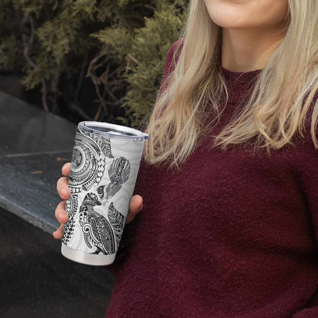 Aotearoa Moko Tribal Tattoo Tumbler Cup New Zealand Maori Penguin and Fantail White Color LT03 - Polynesian Pride