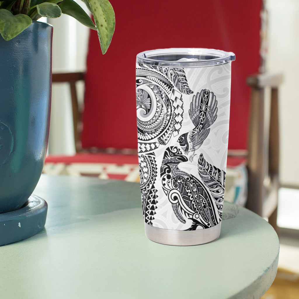 Aotearoa Moko Tribal Tattoo Tumbler Cup New Zealand Maori Penguin and Fantail White Color LT03 - Polynesian Pride