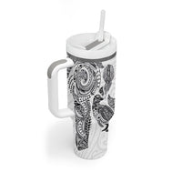 Aotearoa Moko Tribal Tattoo Tumbler With Handle New Zealand Maori Penguin and Fantail White Color LT03 - Polynesian Pride