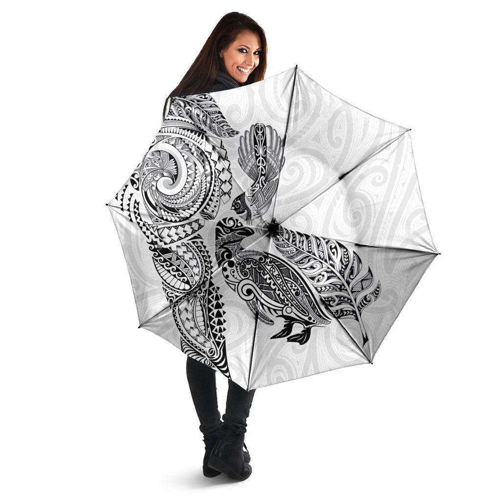 Aotearoa Moko Tribal Tattoo Umbrella New Zealand Maori Penguin and Fantail White Color LT03 - Polynesian Pride