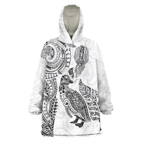 Aotearoa Moko Tribal Tattoo Wearable Blanket Hoodie New Zealand Maori Penguin and Fantail White Color LT03 One Size White - Polynesian Pride