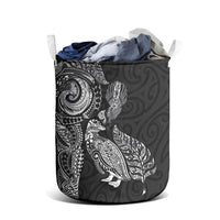 Aotearoa Moko Tribal Tattoo Laundry Basket New Zealand Maori Penguin and Fantail Black Color LT03 - Polynesian Pride