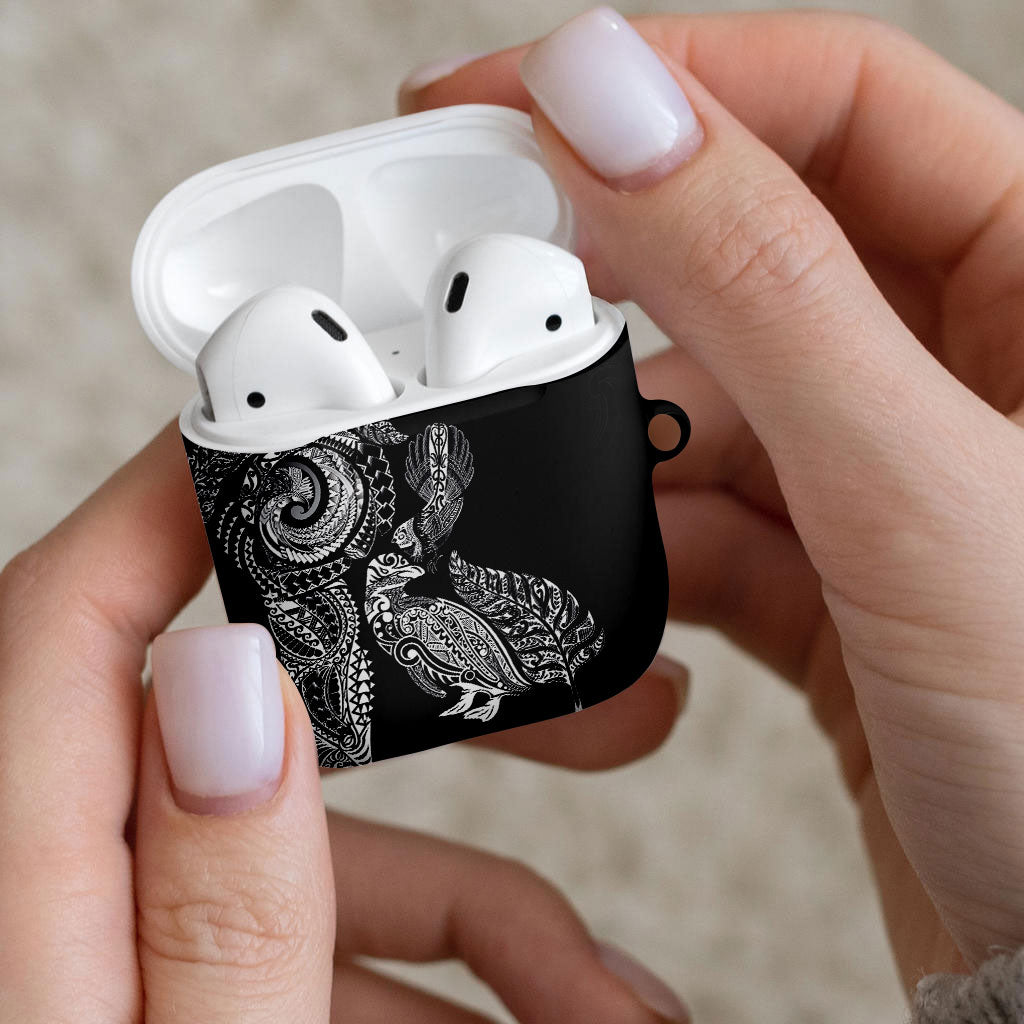 Aotearoa Moko Tribal Tattoo AirPods Case New Zealand Maori Penguin and Fantail Black Color LT03 - Polynesian Pride