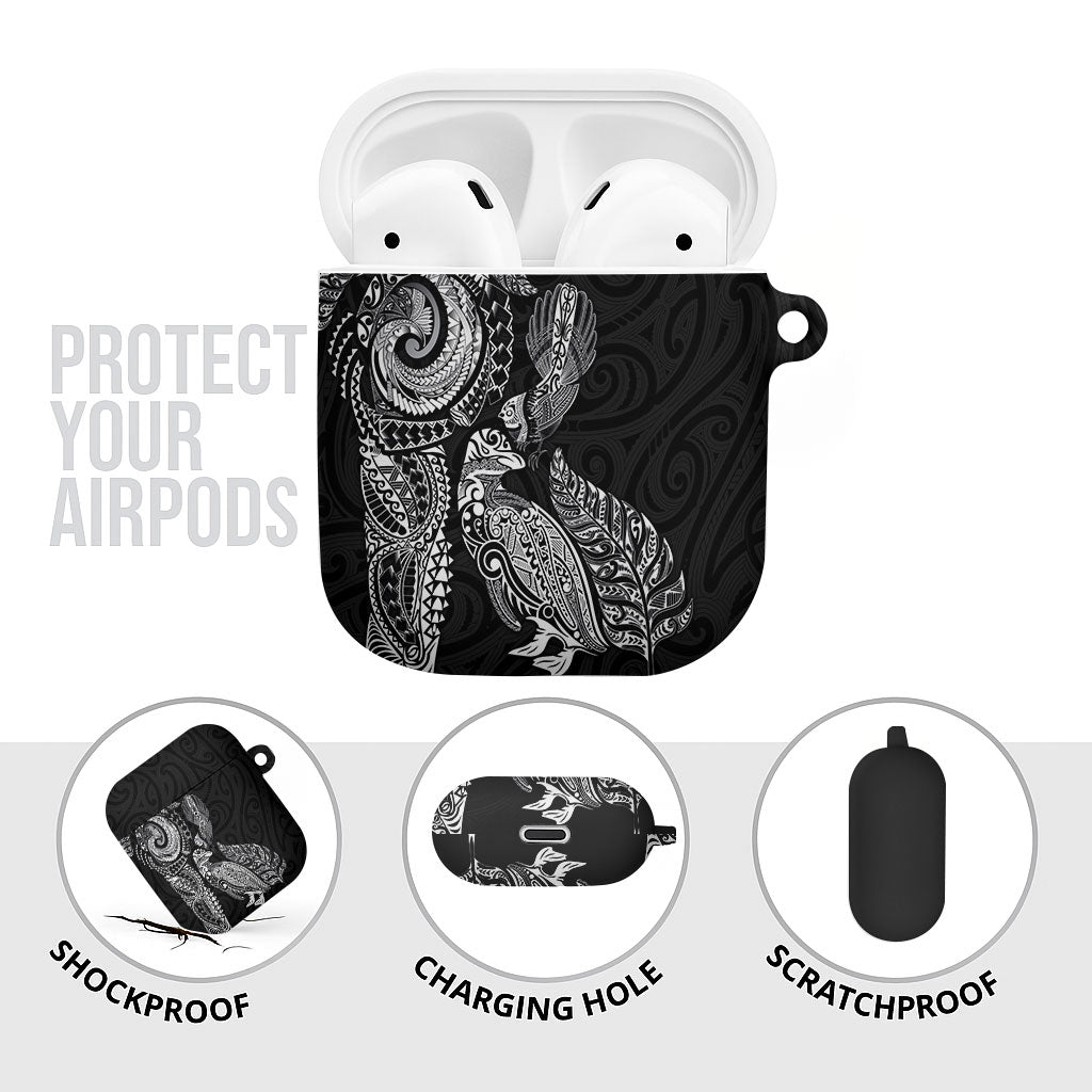 Aotearoa Moko Tribal Tattoo AirPods Case New Zealand Maori Penguin and Fantail Black Color LT03 - Polynesian Pride