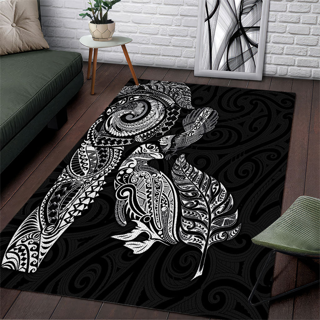 Aotearoa Moko Tribal Tattoo Area Rug New Zealand Maori Penguin and Fantail Black Color LT03 Black - Polynesian Pride