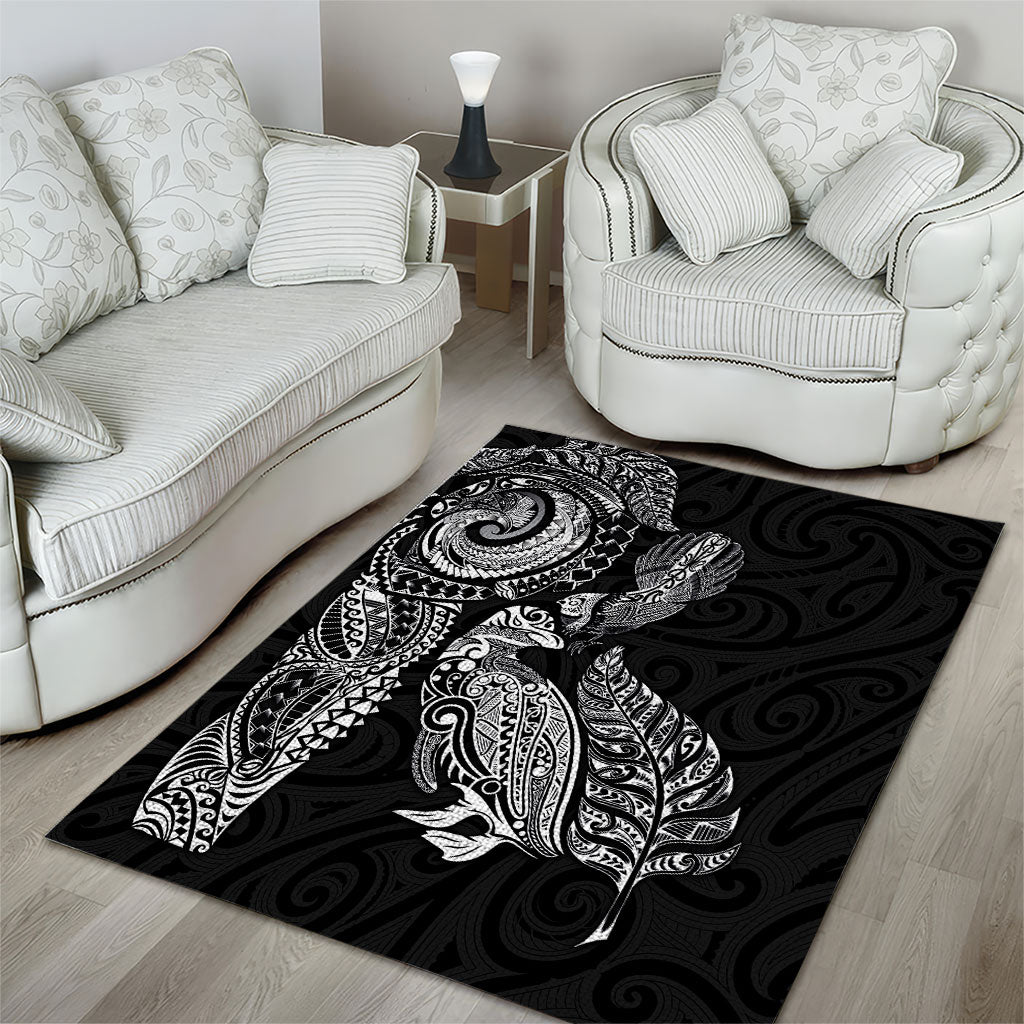 Aotearoa Moko Tribal Tattoo Area Rug New Zealand Maori Penguin and Fantail Black Color LT03 - Polynesian Pride